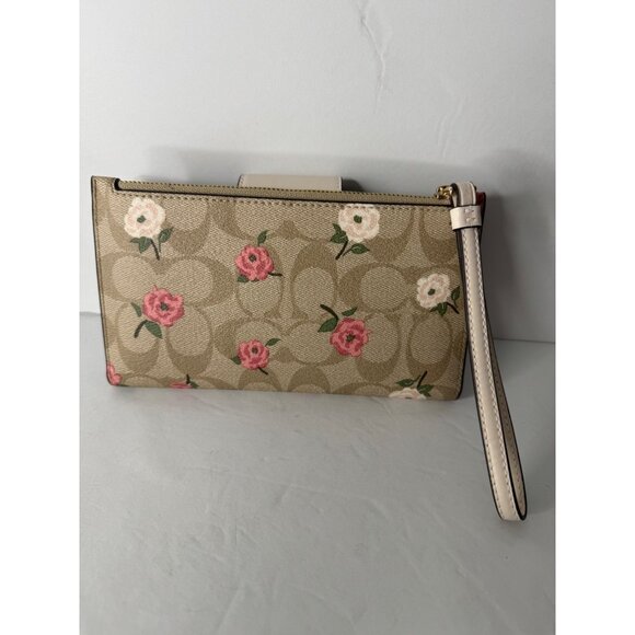 Coach Phone Tech Floral Wallet CR967 Signature Canvas Leather NWT Khaki - Picture 4 of 5